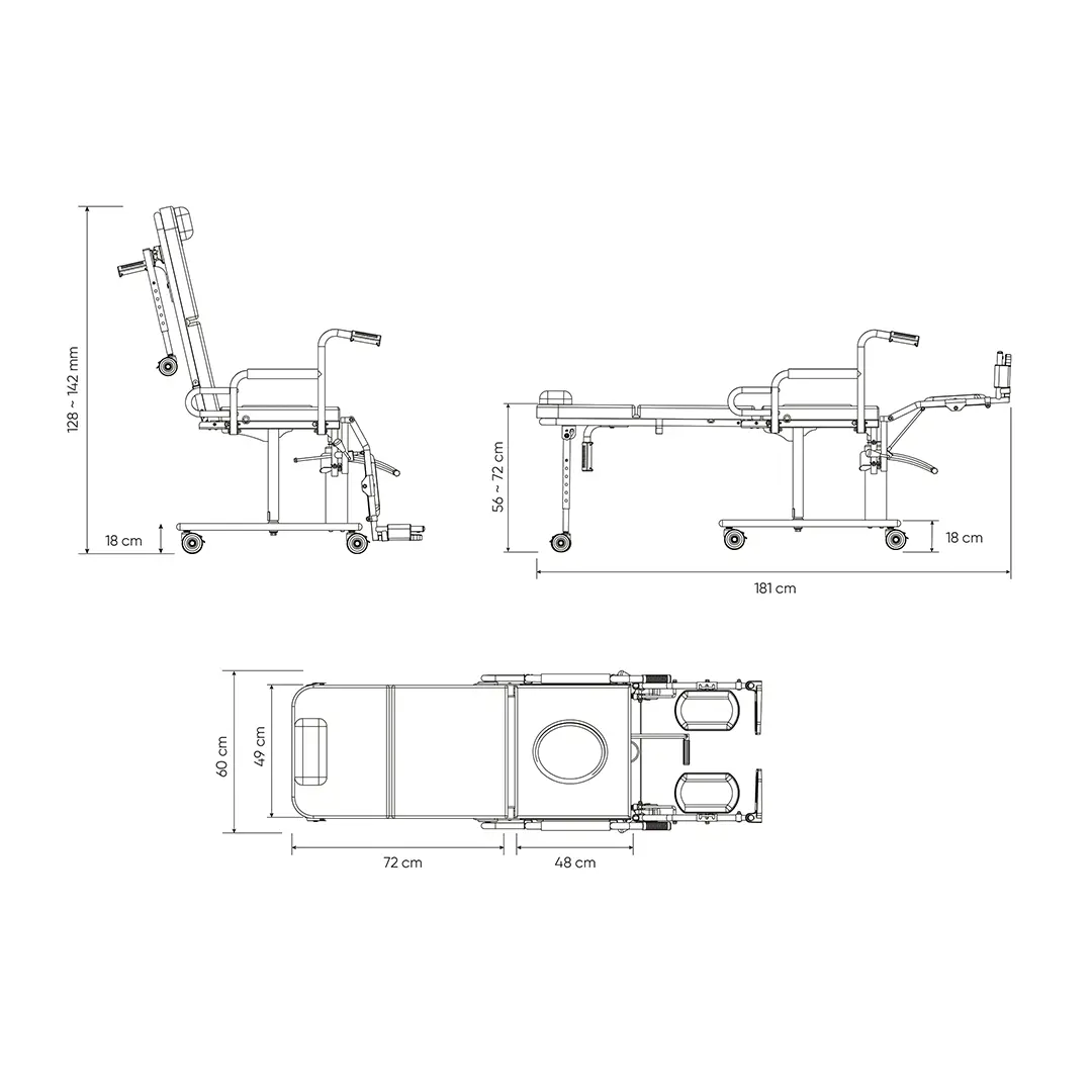 Cadeira de Transferência Flat Premium Dimensões