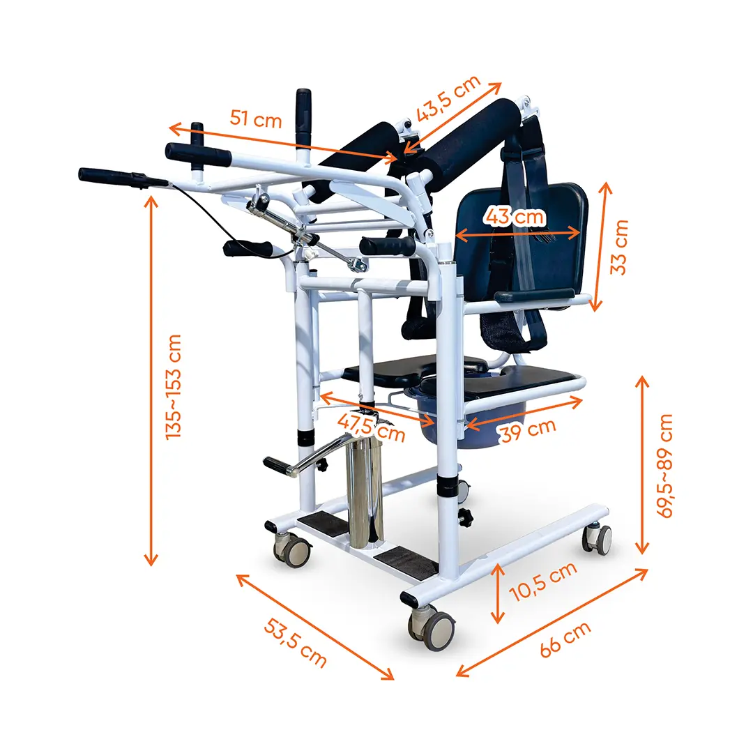 Cadeira de Transferência Lift e Posicionamento Hidráulica Dimensões